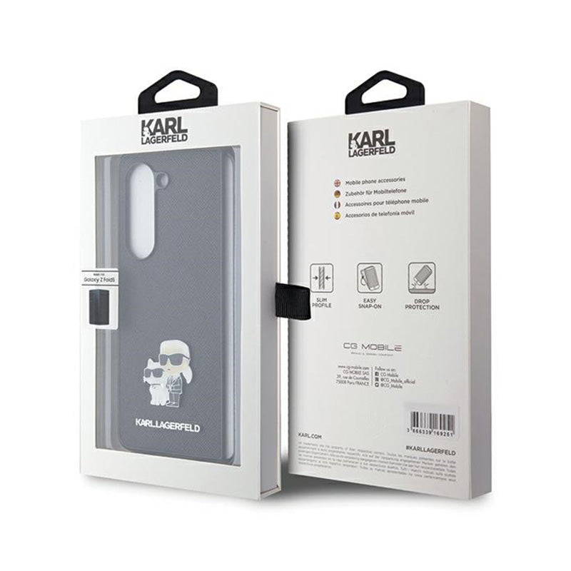 Karl Lagerfeld NFT Saffiano Karl & Choupette Pin - Samsung Galaxy Z Fold 5 dėklas (juodas)