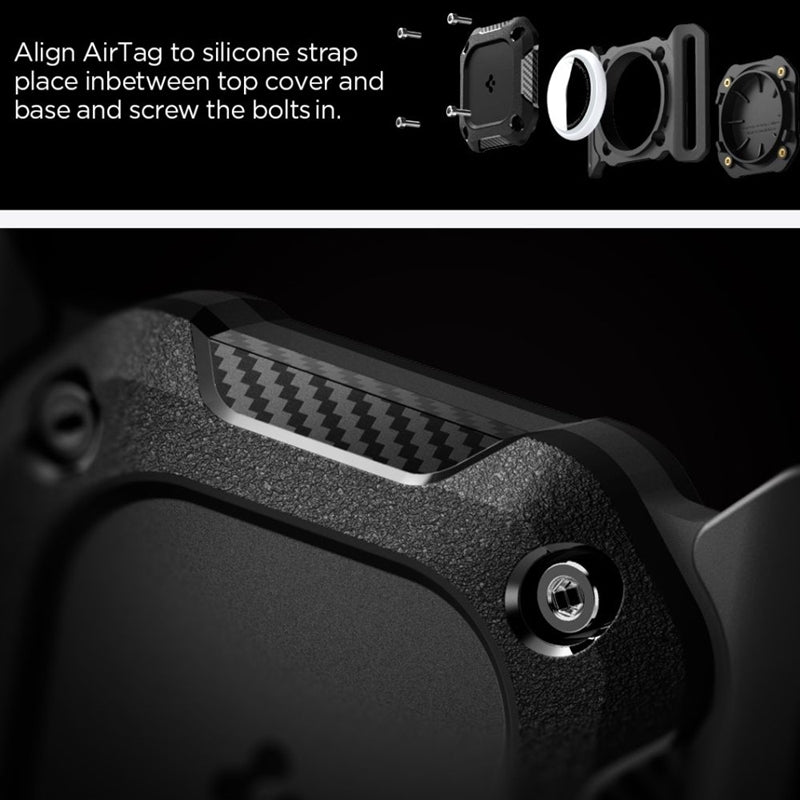 Spigen Tough Armor Apykaklė šunims – dėklas su apykaklės laikikliu, skirtas Apple AirTag 1 / 2 (juodos)