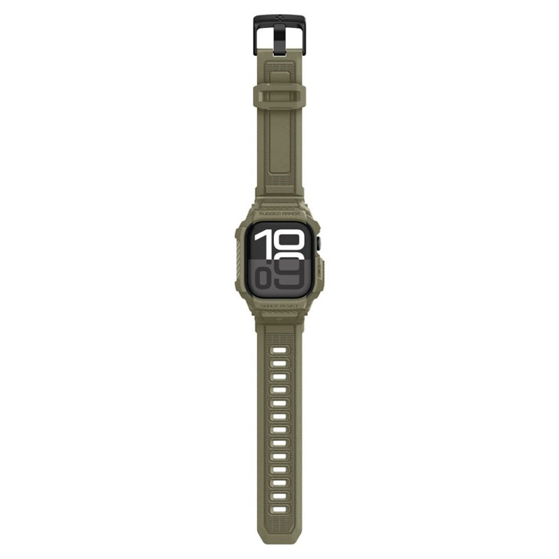 Spigen Rugged Armor Pro V2 – Dirželis su dėklu Apple Watch 10 / 11 46 mm (Vintage Khaki)