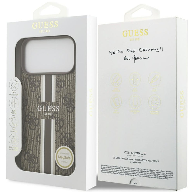 Guess 4G Printed Stripes MagSafe - Dėklas iPhone 17 Pro Max (ruda)