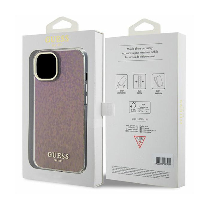 Guess IML Faceted Mirror Disco Iridescent - iPhone 15 dėklas (rožinis)