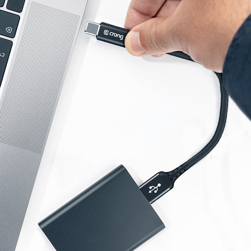 Crong Armor Link - 60W PD 3A USB-A į USB-C kabelis 25cm (juodas)