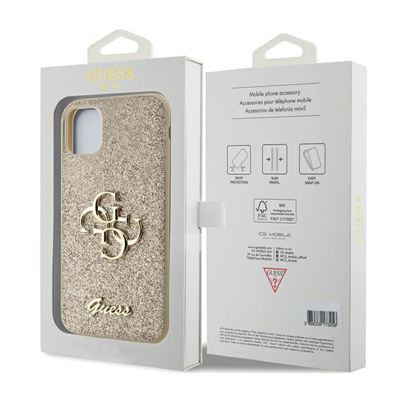 Guess Glitter Script Big 4G – dėklas, skirtas „iPhone 11“ (aukso spalvos)