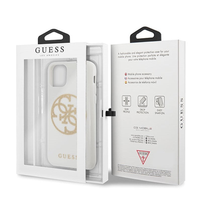 Guess Circle Glitter 4G – dėklas, skirtas iPhone 11 Pro Max (baltas)