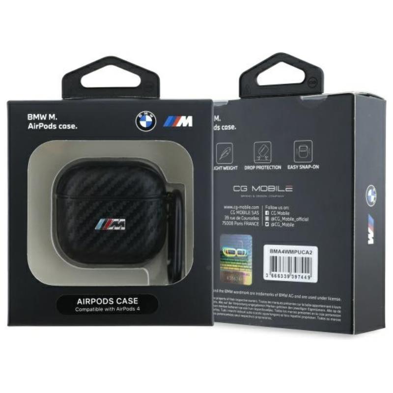 BMW PU Carbon M kolekcija – dėklas, skirtas "AirPods 4" (juodas)