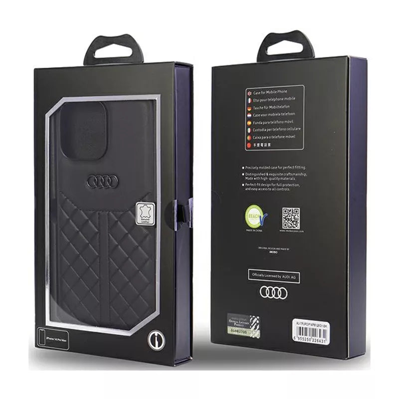 Audi natūralios odos dėklas Apple iPhone 14 Pro Max (Juodas)