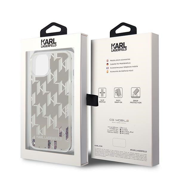 Karl Lagerfeld Monogram Liquid Glitter – dėklas skirtas iPhone 14 Plus (sidabras)