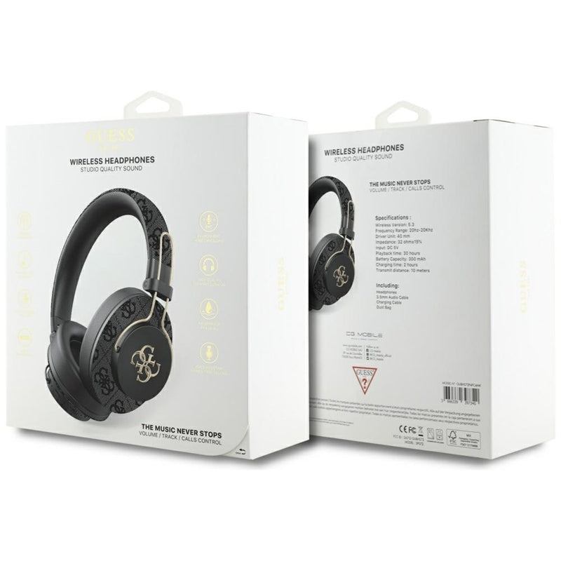 Guess Metal 4G Logo – belaidės „Over-Ear“ „Bluetooth“ ausinės su ENC funkcija (juodos)