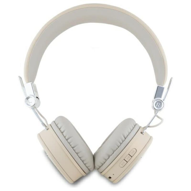 Guess Classic apvalios formos "Grained" – belaidės ant ausies Bluetooth ENC ausinės (smėlio spalvos)