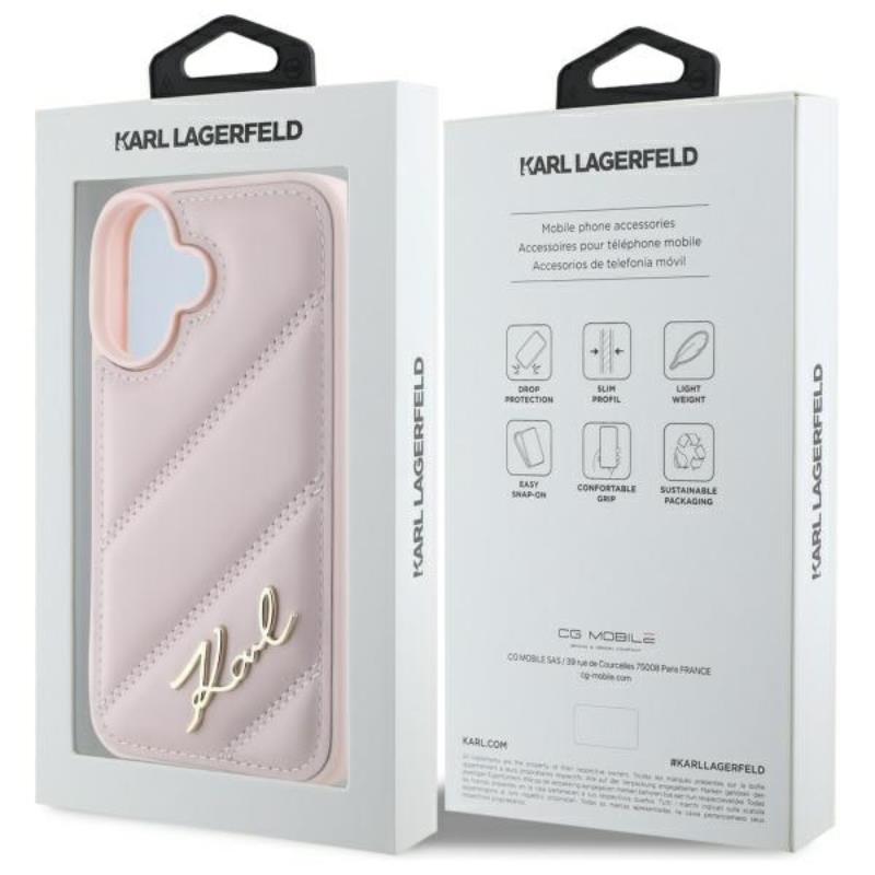 Karl Lagerfeld Quilted Signature – Dėklas, skirtas iPhone 16 (rožinis)