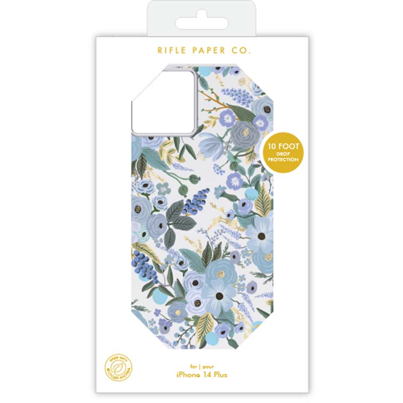 Rifle Paper Clear - dėklas iPhone 14 Plus (Mėlynas sodo vakarėlis)
