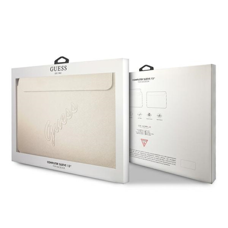 Guess Saffiano Script kompiuterio dėklas – nešiojamojo kompiuterio dėklas 13 colių (auksinis)