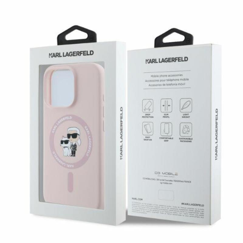Karl Lagerfeld Silikoninis dėklas su Karl & Choupette žiedu MagSafe - iPhone 16 Pro Max (rožinis)
