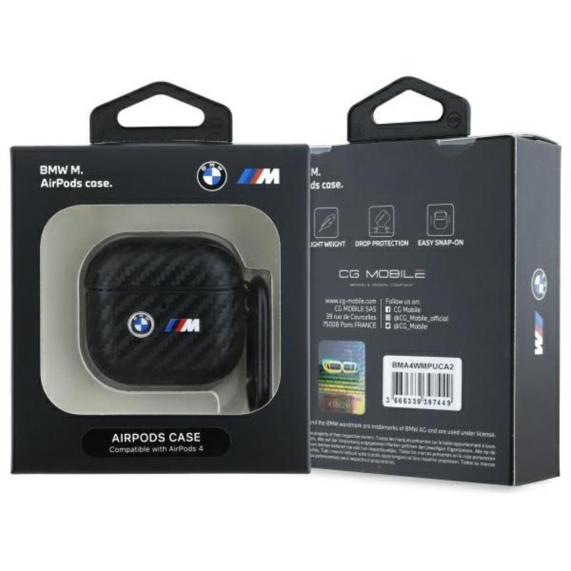 BMW Carbon Double Metal Logo - "AirPods 4" dėklas (juodas)