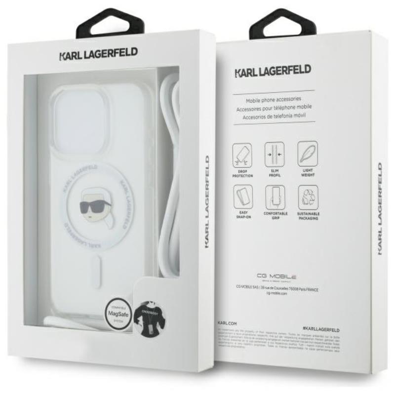 Karl Lagerfeld Crossbody IML Karl Head MagSafe – dėklas iPhone 16 Pro Max (skaidrus)