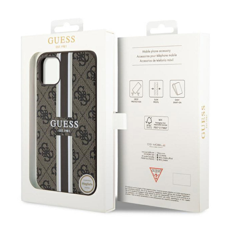 Guess 4G Printed Stripes MagSafe – Dėklas iPhone 11 (rudos spalvos)