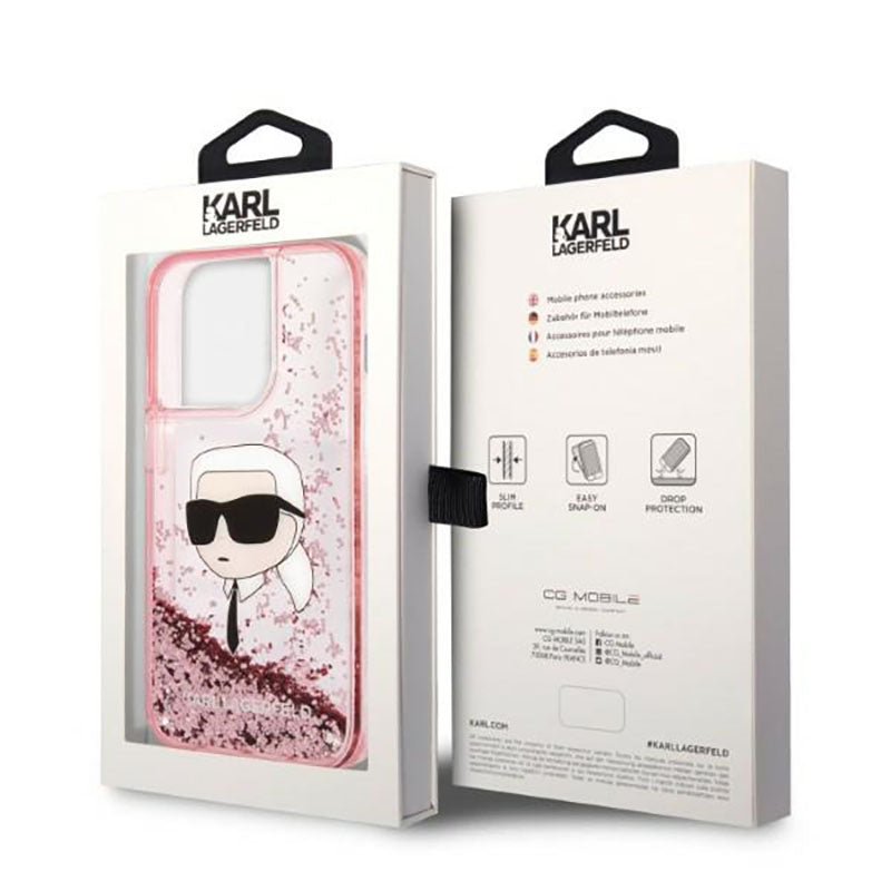 Karl Lagerfeld Liquid Glitter NFT Karl's Head – Dėklas, skirtas „iPhone 14 Pro“ (rožinis)