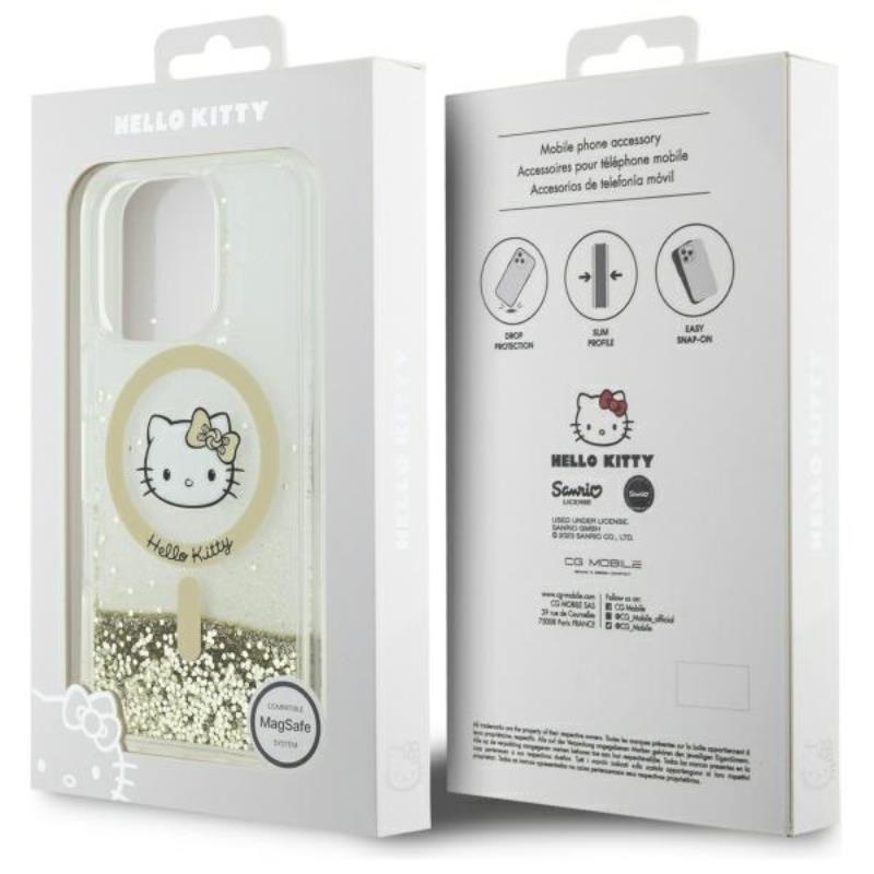 Hello Kitty Liquid Glitter Fever MagSafe – dėklas iPhone 16 Pro (baltas/auksinis)