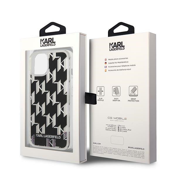 Karl Lagerfeld Monogram skysti blizgučiai – dėklas, skirtas „iPhone 14“ (juodas)