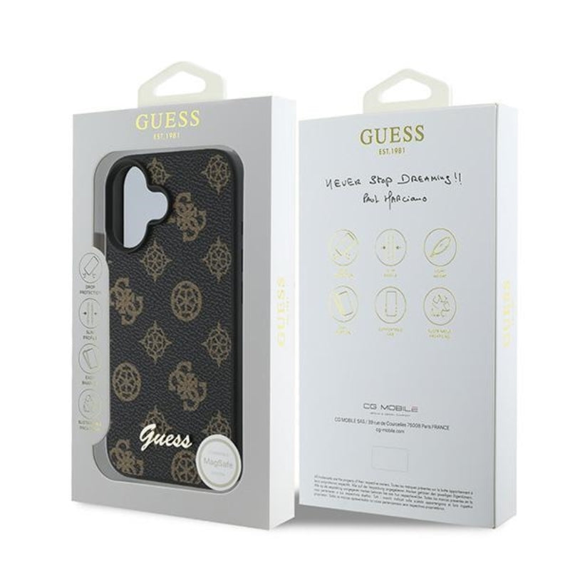 Guess Peony Script MagSafe – „iPhone 16 Plus“ dėklas (juodas)