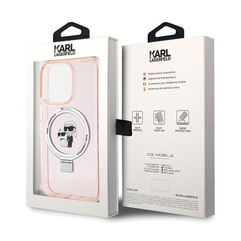 Karl Lagerfeld Žiedo laikiklis Karl & Choupette MagSafe – iPhone 15 Pro dėklas (rožinė)