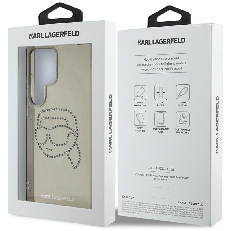 Karl Lagerfeld Rhinestones Karl Head Logo – dėklas, skirtas „Samsung Galaxy S25 Ultra“ (juodas)