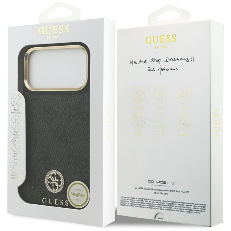 Guess 4G Strass Logo MagSafe dėklas iPhone 17 Pro Max (juodas)