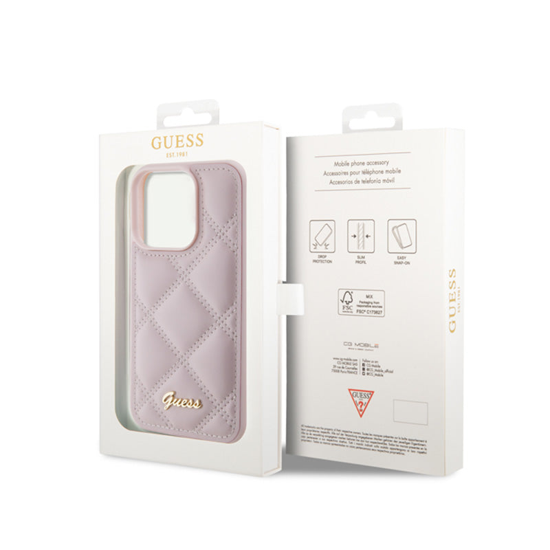 Guess Quilted Metal Logo – dėklas, skirtas iPhone 15 Pro (rožinis)