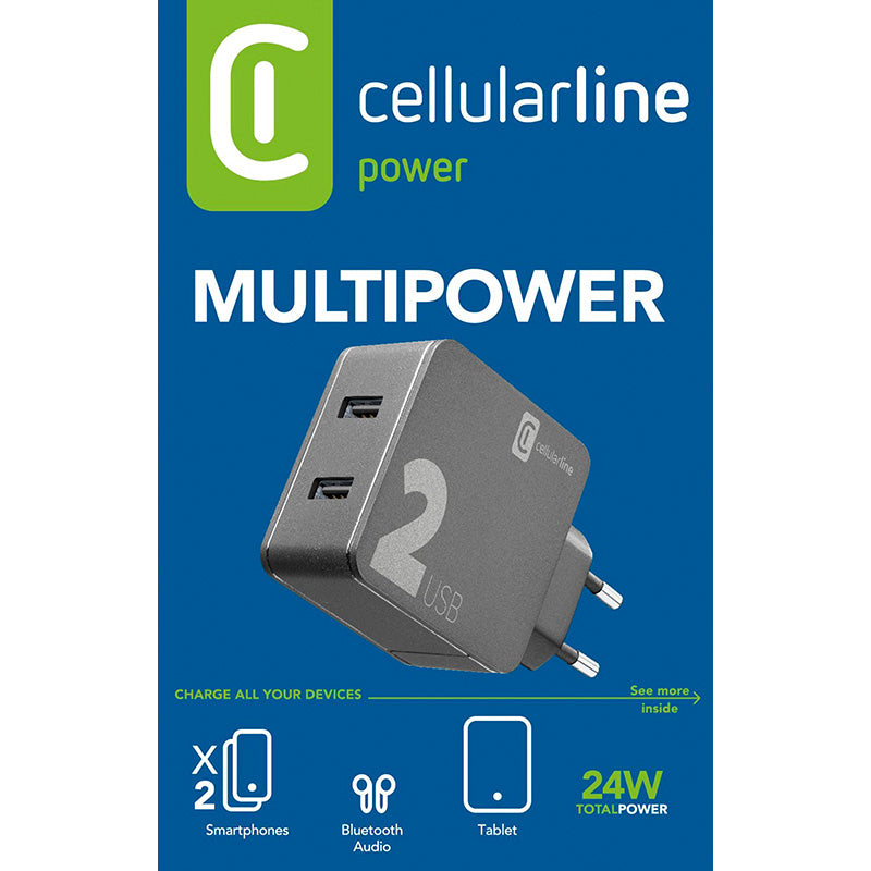 Cellularline Multipower 2 – 2x USB-A 12W + 12W tinklo įkroviklis (juodas)