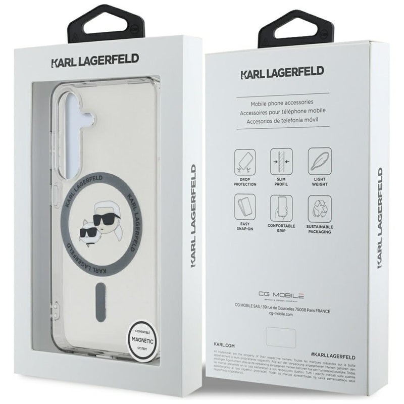 Karl Lagerfeld Button Karl & Choupette Heads Printed Logo MagSafe – Dėklas, skirtas „Samsung Galaxy S25“ (Juoda)