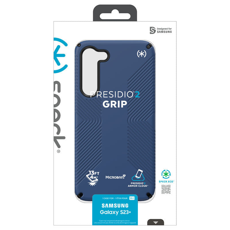 Speck Presidio2 Grip – neslystanti apsauga, skirta Samsung Galaxy S23+ (Coastal Blue/Black)
