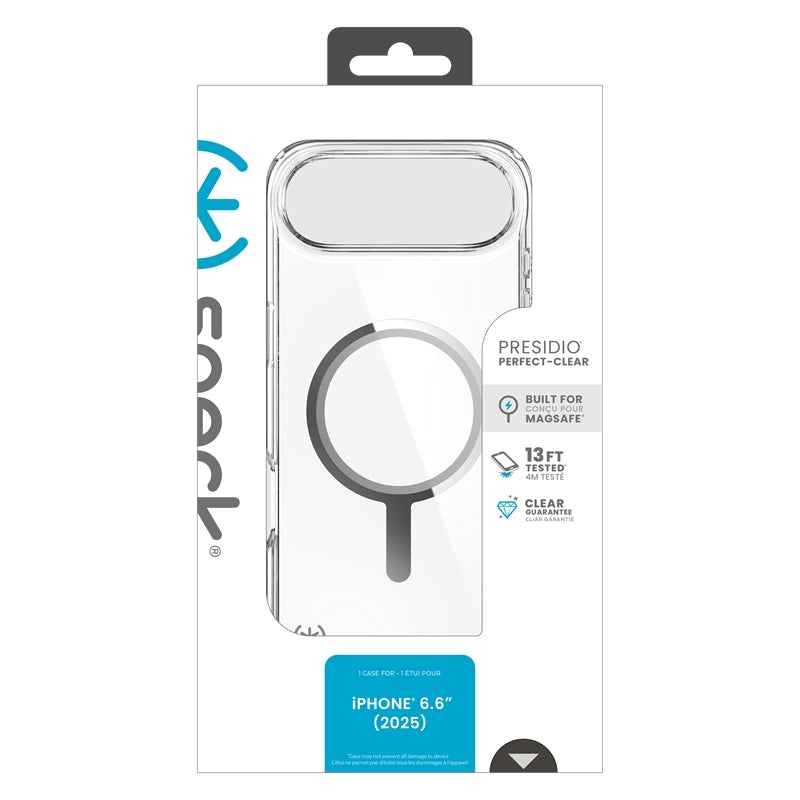 Speck Presidio Perfect Clear MagSafe – iPhone Air dėklas (Skaidrus / Sidabrinis)