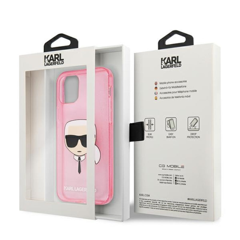 Karl Lagerfeld Karl's Head Glitter - dėklas iPhone 13 Mini (rožinis)