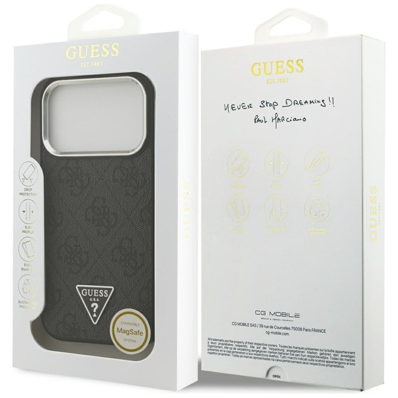 Guess 4G Trikampio Logotipo MagSafe – dėklas iPhone 17 Pro (juodas)