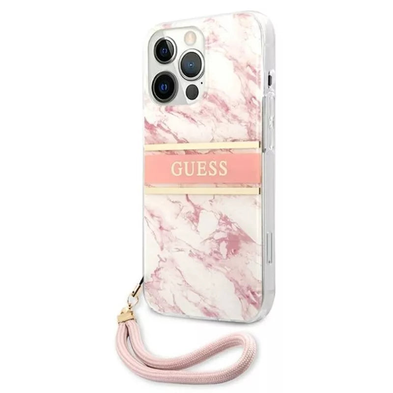 Guess "Marble Strap" dėklas "iPhone 13 Pro Max" (Rožinis)