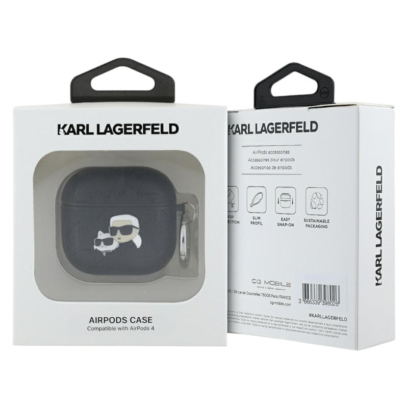 Karl Lagerfeld Monograma Karl & Choupette Galvos - Dėklas AirPods 4 (juodas)