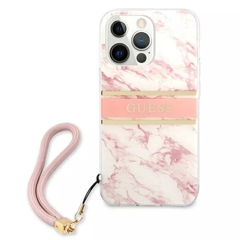 Guess "Marble Strap" dėklas "iPhone 13 Pro Max" (Rožinis)