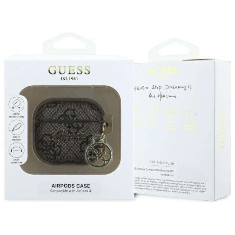Guess 4G Charm Collection – dėklas „AirPods 4“ (rudas)