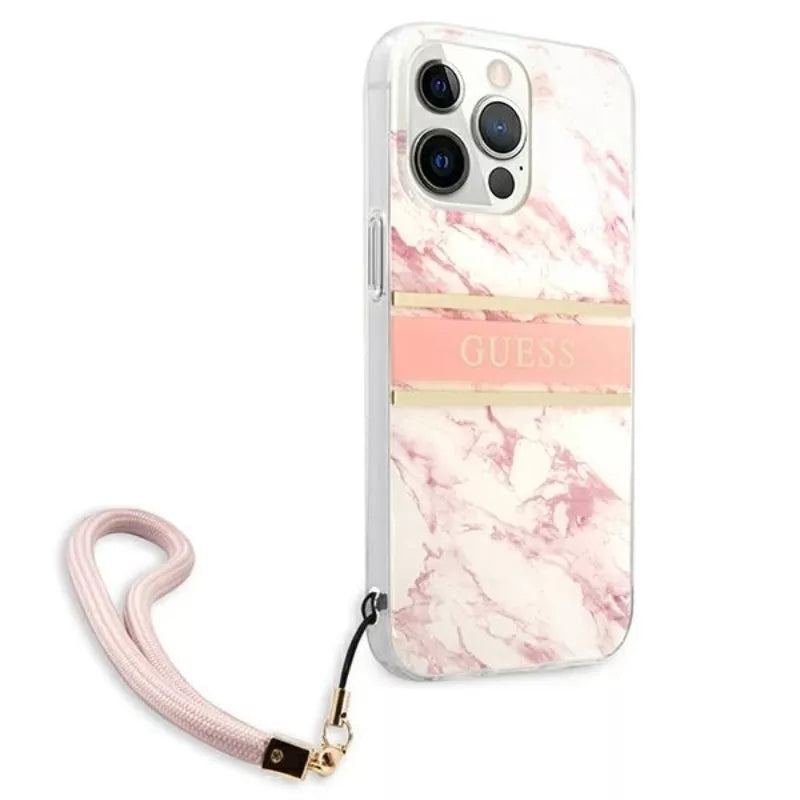 Guess "Marble Strap" dėklas "iPhone 13 Pro Max" (Rožinis)