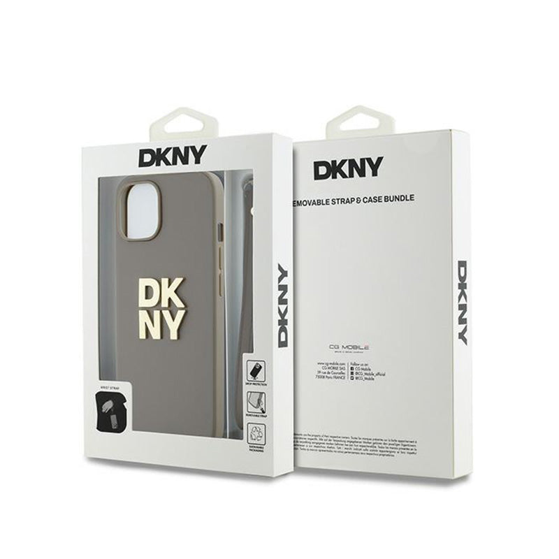 DKNY riešo dirželio logotipas - dėklas iPhone 15 Plus (smėlio spalvos)