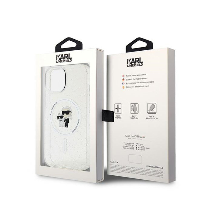 Karl Lagerfeld Karl & Choupette Glitter Magsafe – Dėklas, skirtas iPhone 15 Plus (Skaidrus)