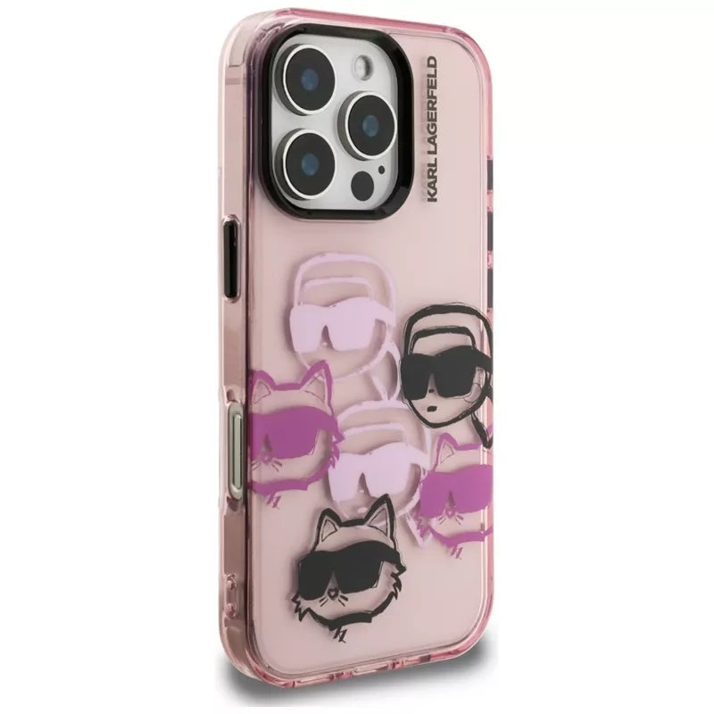 Karl Lagerfeld IML Multi K&C Galvų Raštas - Dėklas iPhone 16 Pro Max (rožinis)