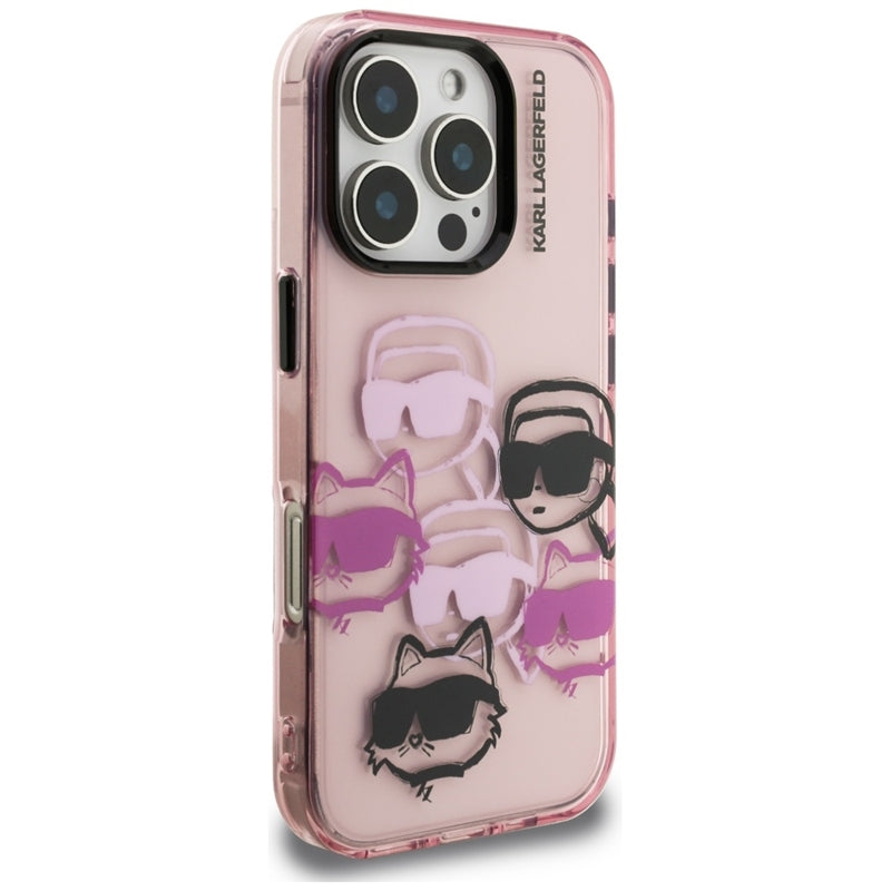 Karl Lagerfeld IML Multi K&C Galvų Raštas - Dėklas iPhone 16 Pro Max (rožinis)