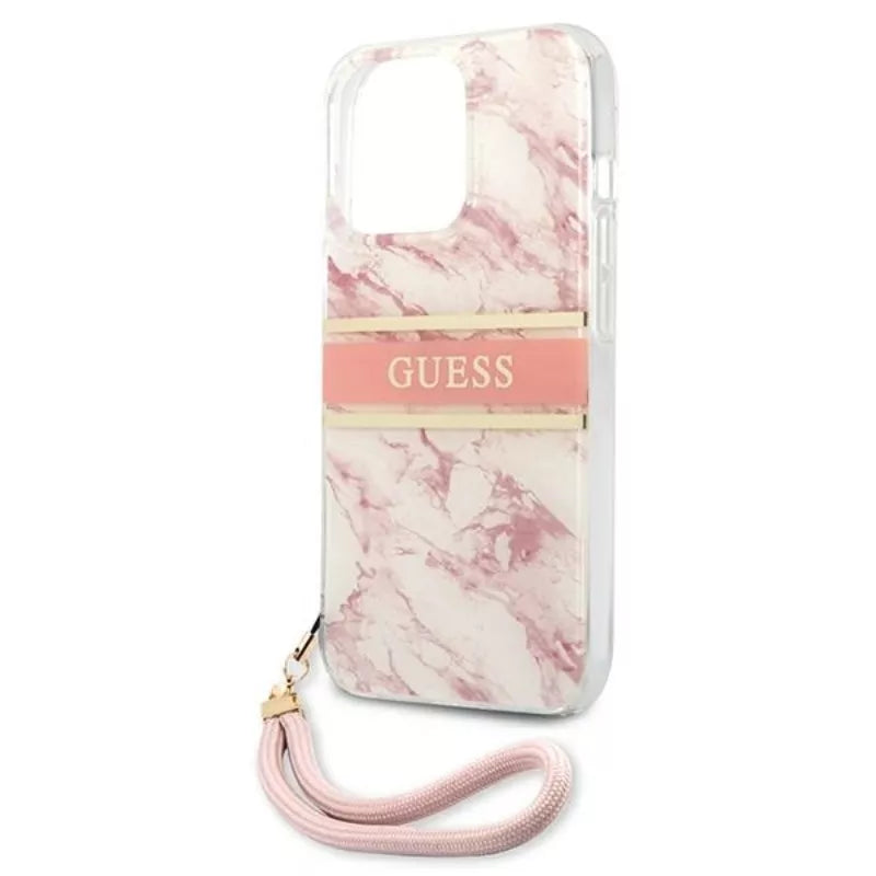 Guess "Marble Strap" dėklas "iPhone 13 Pro Max" (Rožinis)