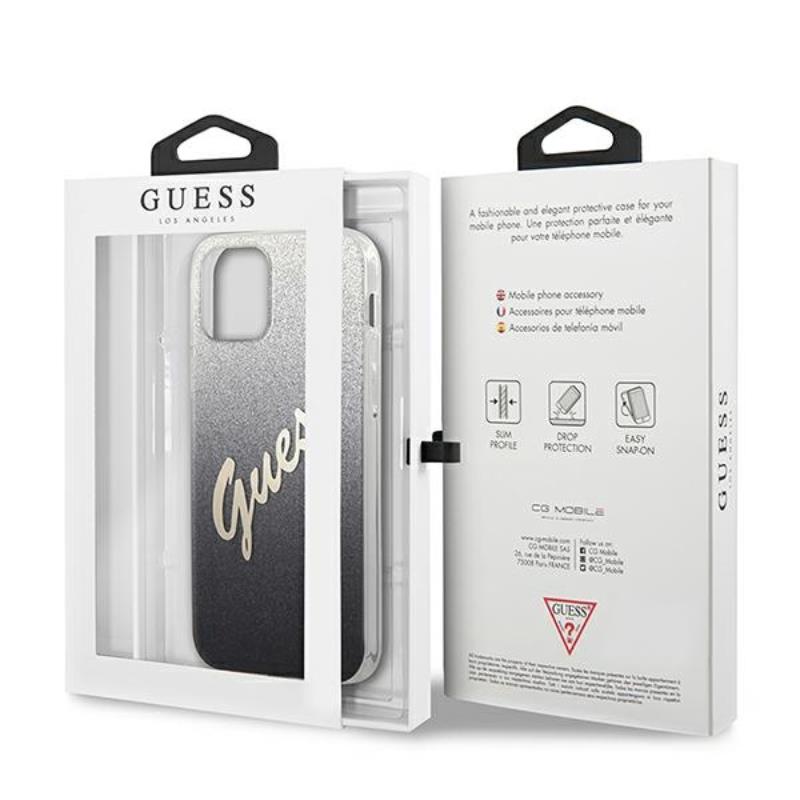Guess Glitter Gradient Script - "iPhone 12 mini" dėklas (juodas)