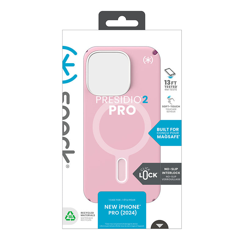 Speck Presidio2 Pro ClickLock & MagSafe – dėklas iPhone 16 Pro (Wednesday Pink / Boysenberry Purple / White)