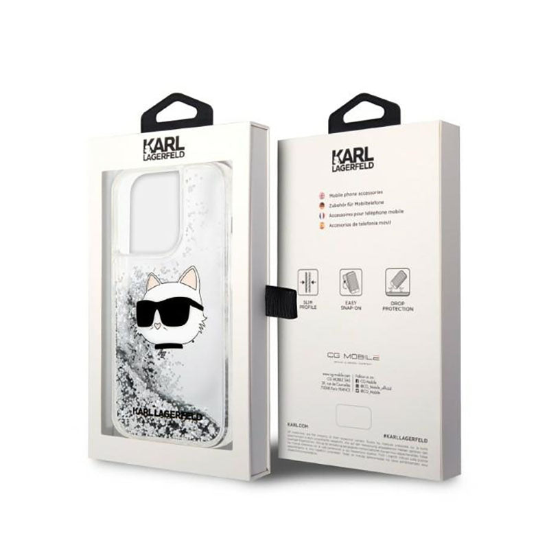 Karl Lagerfeld Liquid Glitter NFT Choupette Head – dėklas, skirtas iPhone 14 Pro Max (sidabrinis)