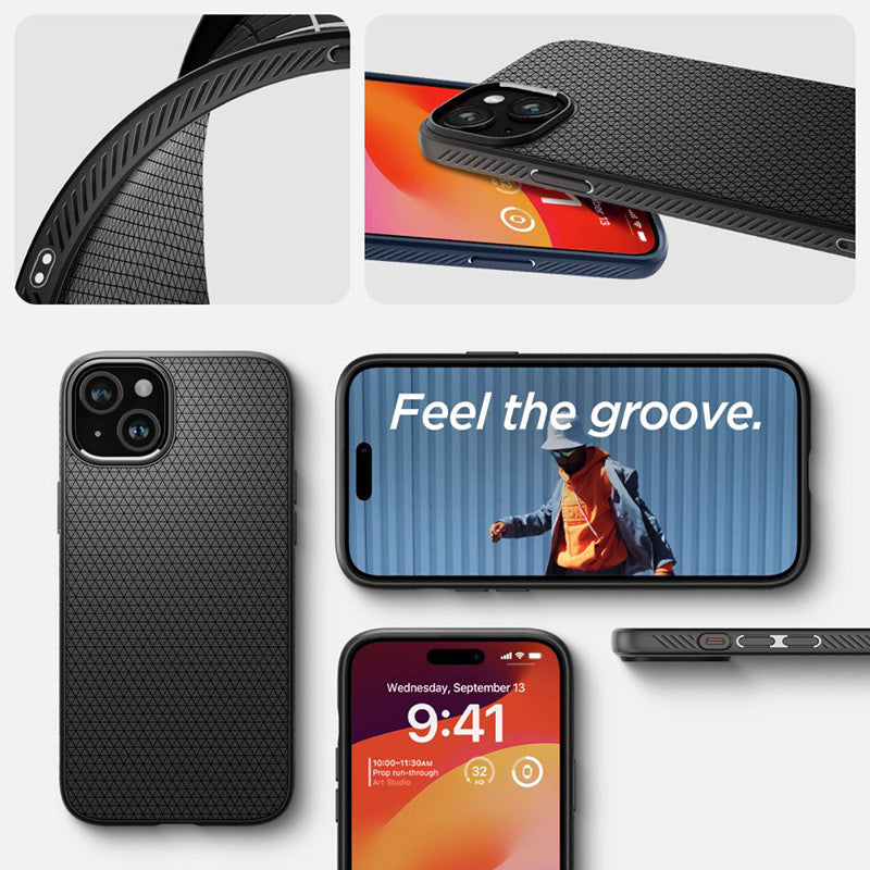 Spigen Liquid Air – dėklas skirtas iPhone 15 Plus (matinė juoda)
