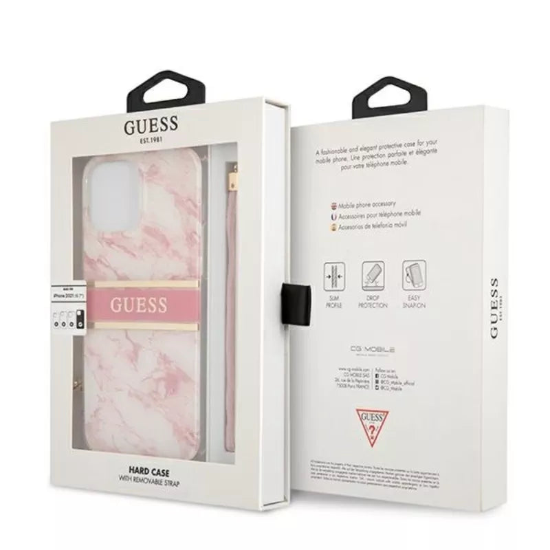 Guess "Marble Strap" dėklas "iPhone 13 Pro Max" (Rožinis)