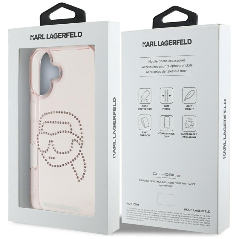 Karl Lagerfeld IML Rhinestones Karl Head – dėklas iPhone 16 (rožinis)